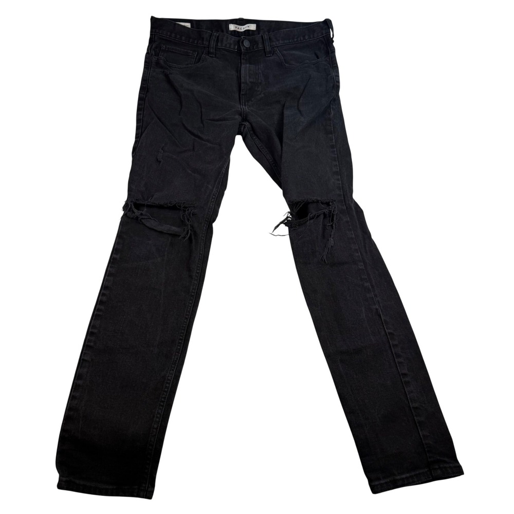 PacSun Stacked Skinny Jeans Mens 32x32 Distressed Ripped Black Denim Pants - Picture 1 of 9